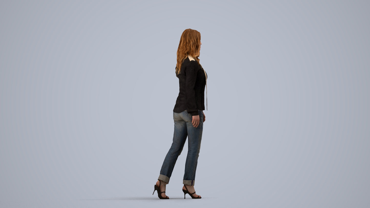 realistic 3D human woman casual walking, archviz people FBX OBJ for Blender, side view render