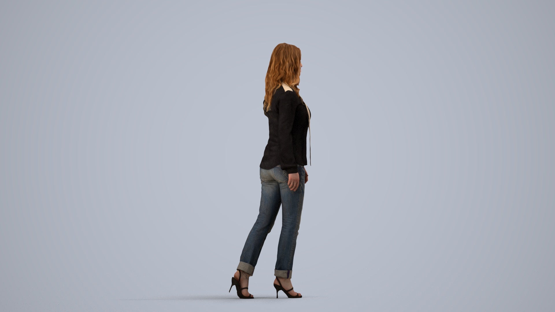 realistic 3D human woman casual walking, archviz people FBX OBJ for Blender, side view render