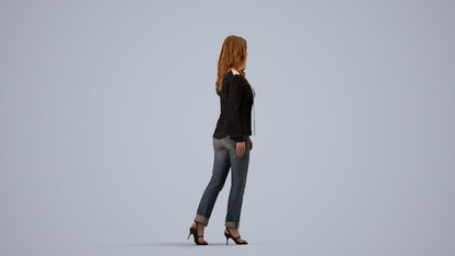 realistic 3D human woman casual walking, archviz people FBX OBJ for Blender, side view render