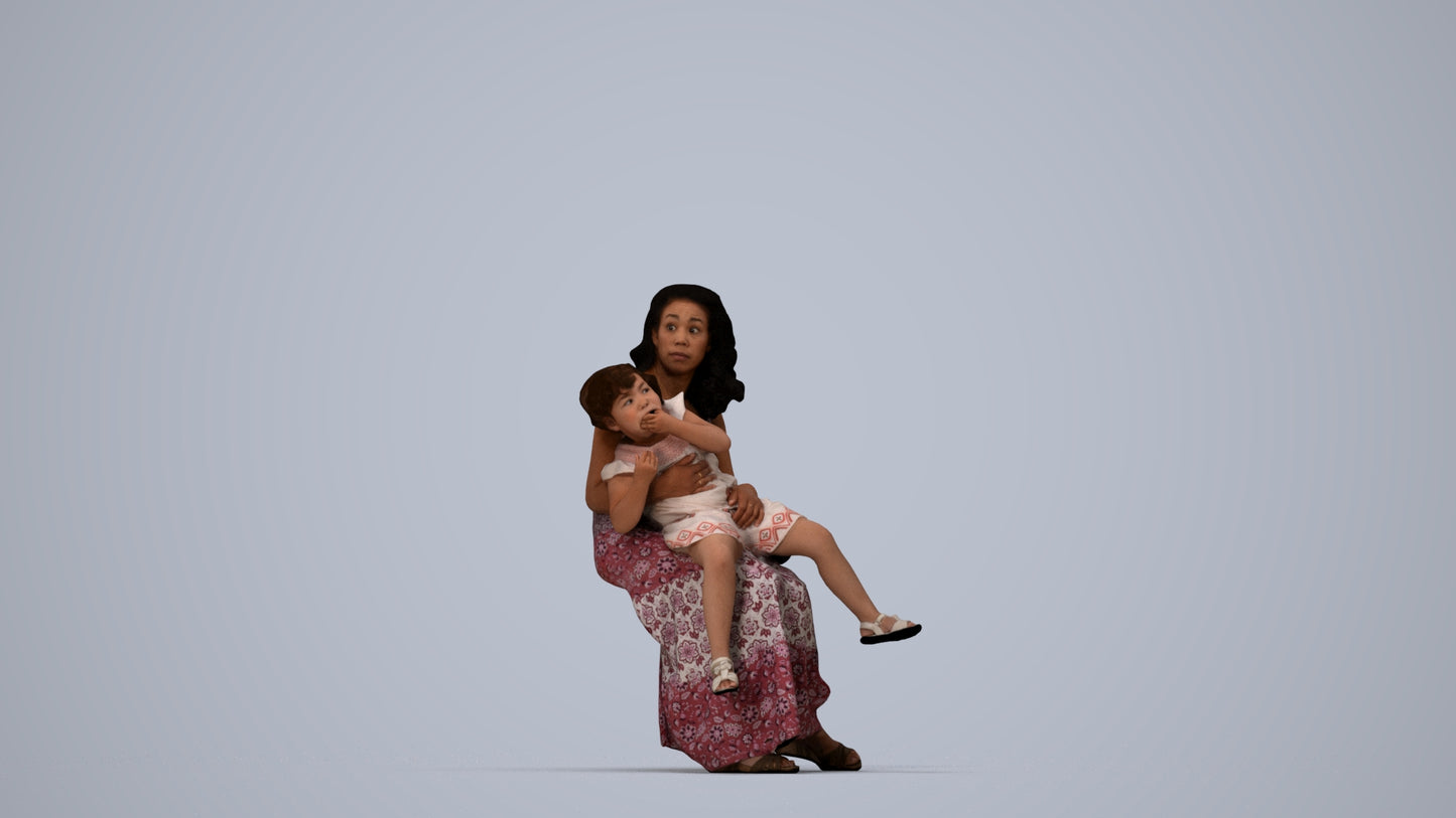 realistic 3D human girl casual kids, archviz people FBX OBJ for Blender, top-down view render