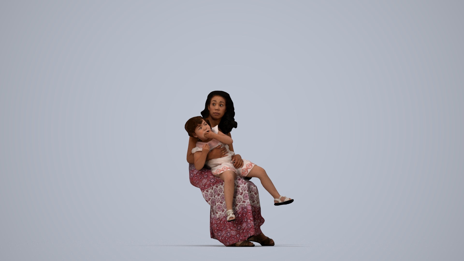 realistic 3D human girl casual kids, archviz people FBX OBJ for Blender, top-down view render