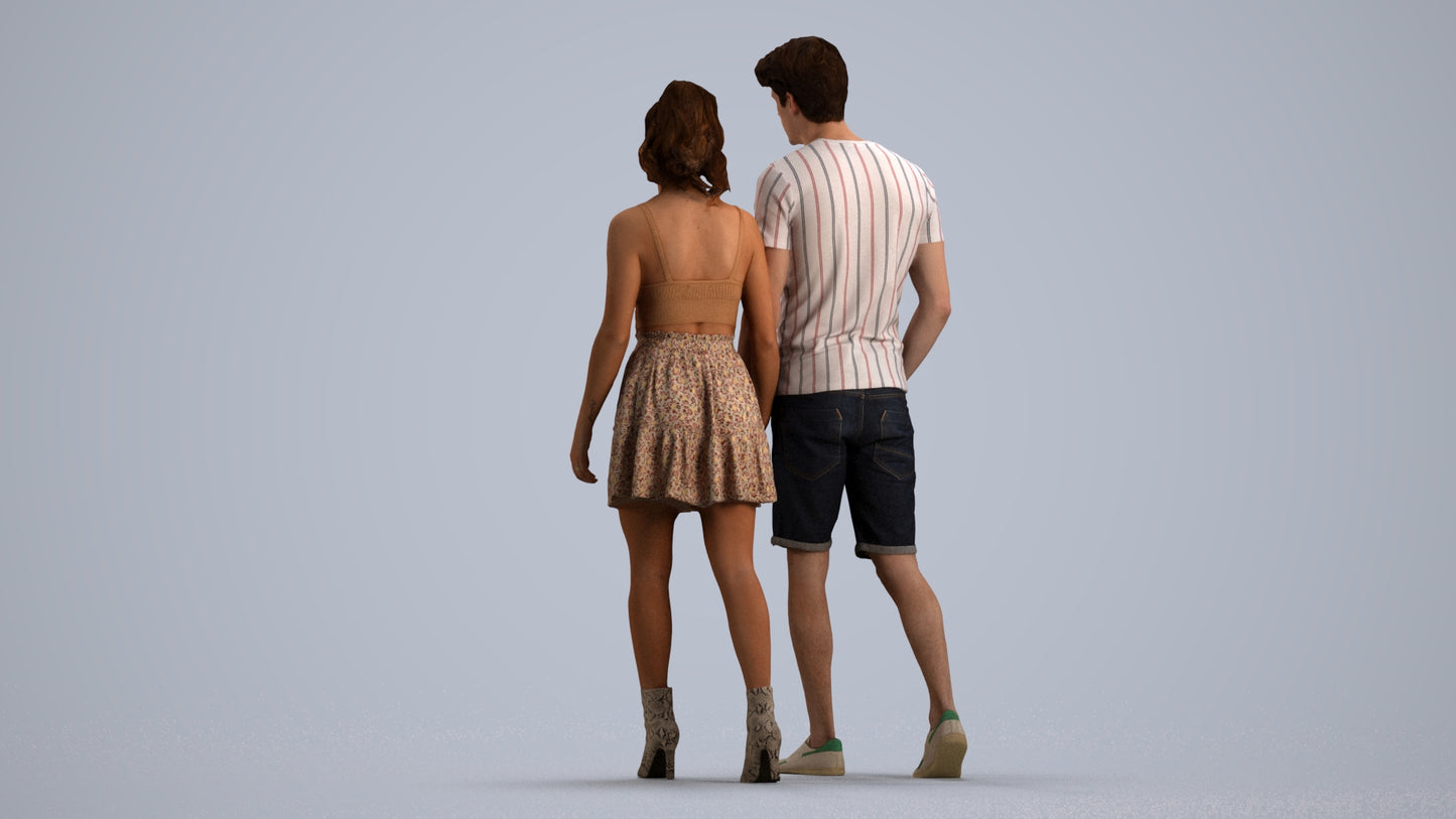 scanned 3D woman casual couple, photogrammetry people for Enscape and V-Ray, front view render