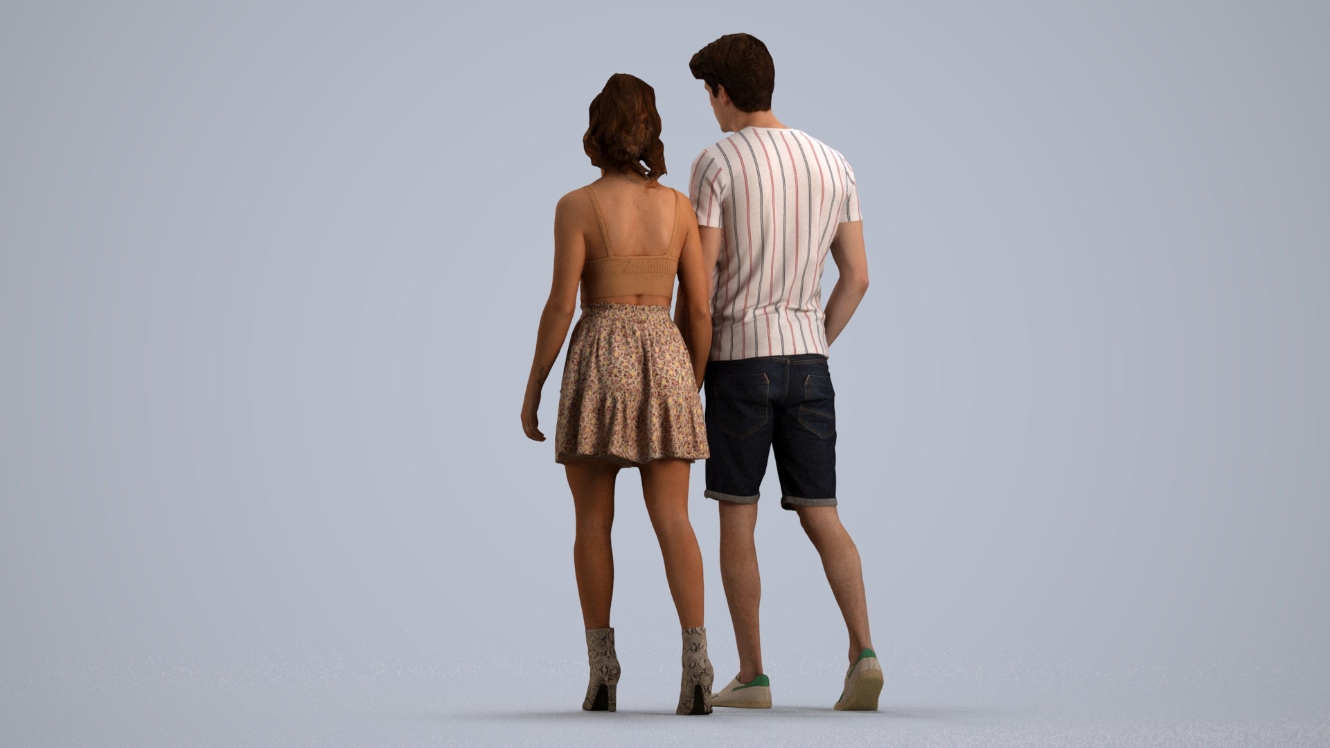scanned 3D woman casual couple, photogrammetry people for Enscape and V-Ray, front view render