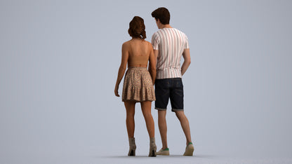 scanned 3D woman casual couple, photogrammetry people for Enscape and V-Ray, front view render