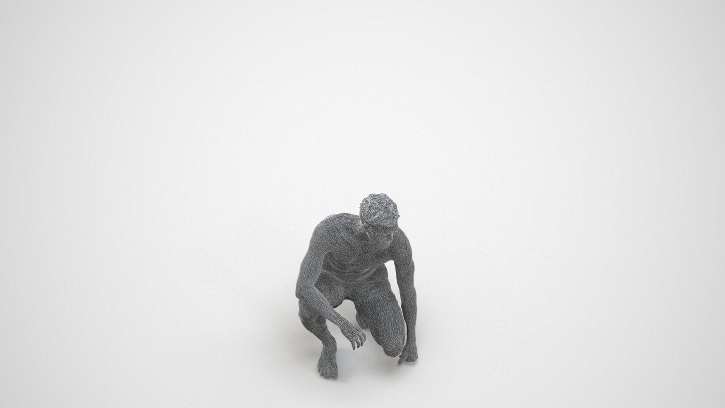 3D people model man pool, scanned human for 3ds Max rendering, wireframe three-quarter view