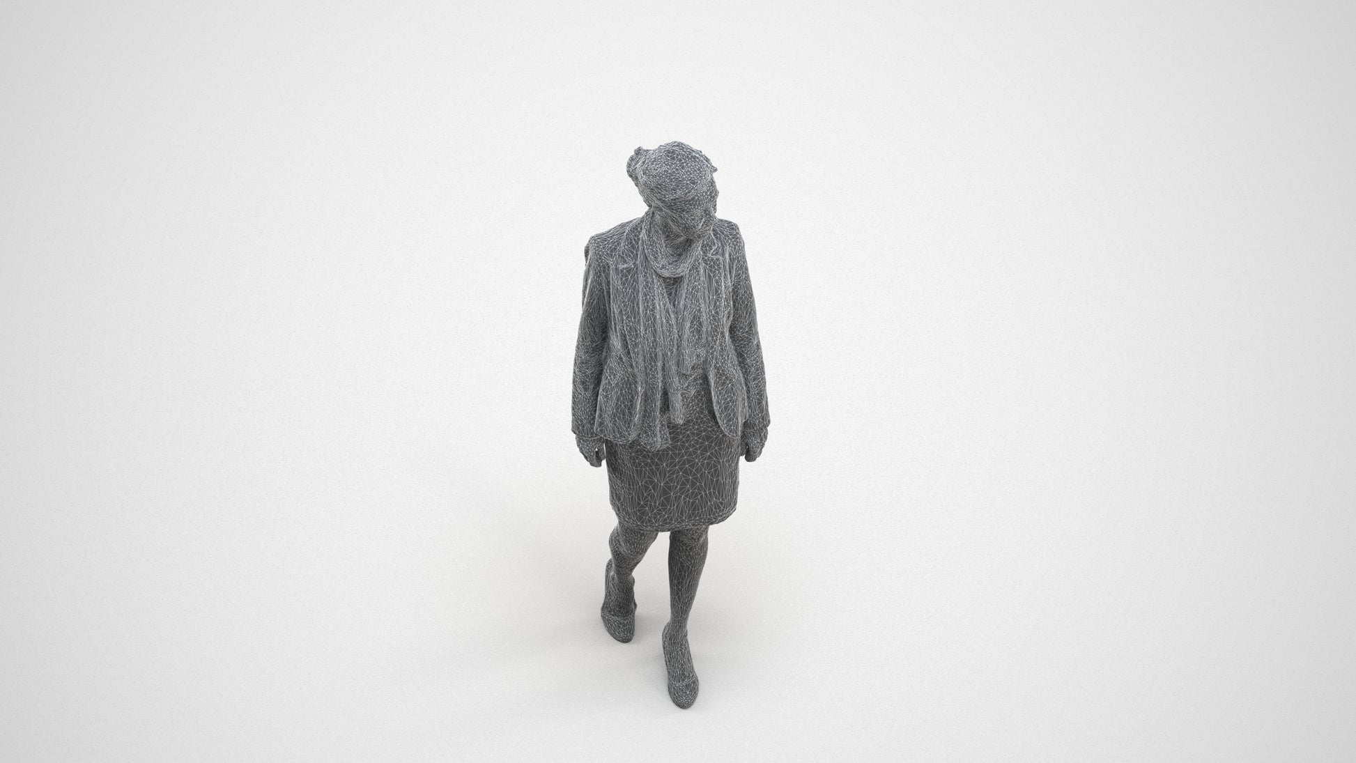 realistic 3D human woman business walking, archviz people FBX OBJ for Blender, wireframe three-quarter view