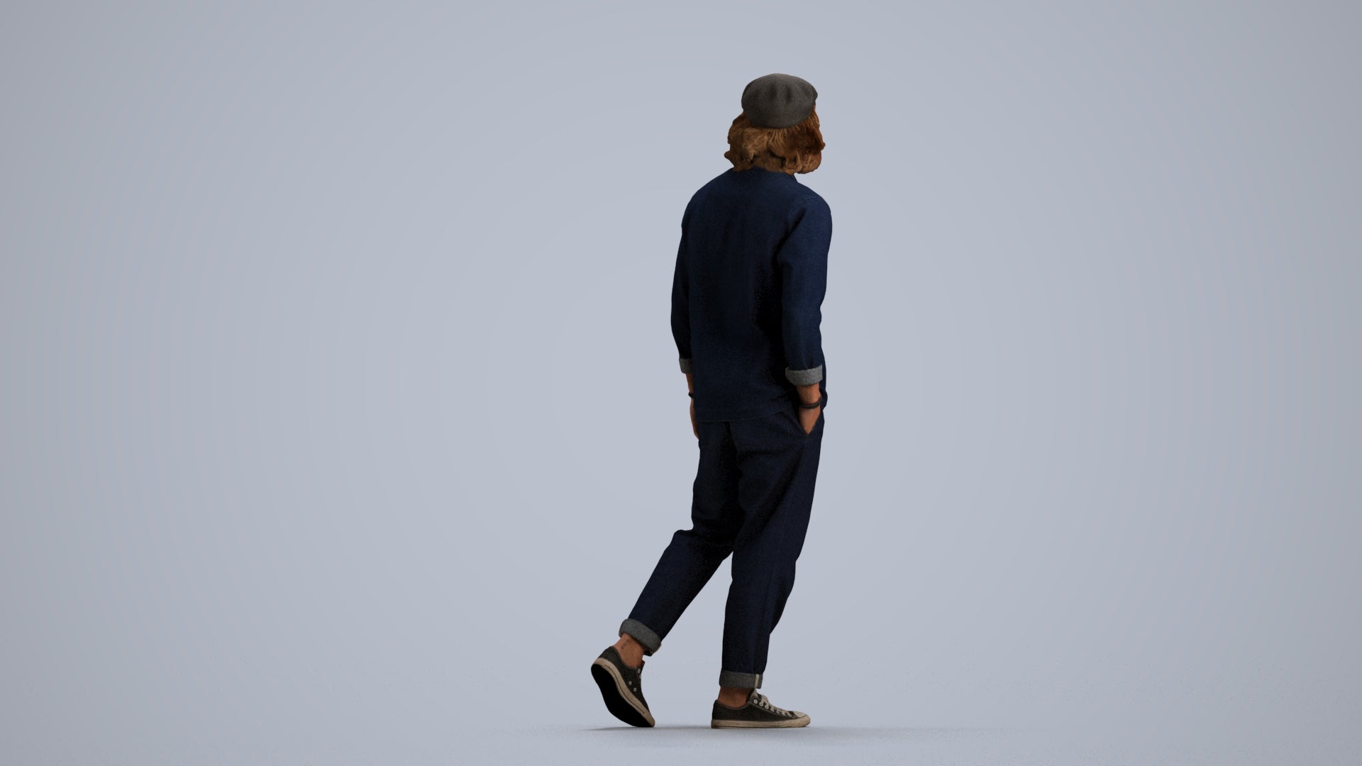 3D human model man casual walking, photogrammetry scanned person for archviz, front view render