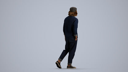 3D human model man casual walking, photogrammetry scanned person for archviz, front view render