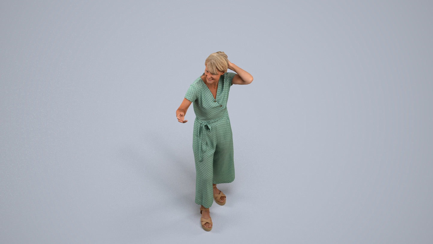 realistic 3D human senior woman casual standing, archviz people FBX OBJ for Blender, back view render