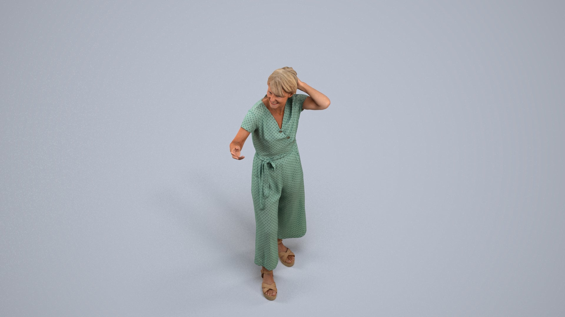 realistic 3D human senior woman casual standing, archviz people FBX OBJ for Blender, back view render