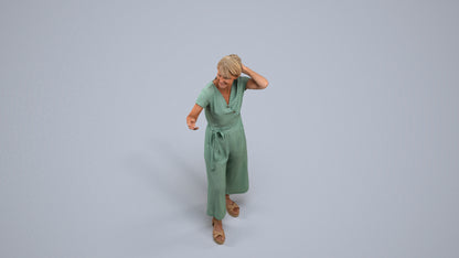 realistic 3D human senior woman casual standing, archviz people FBX OBJ for Blender, back view render