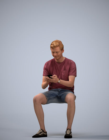 3D scanned man sitting casual, photorealistic archviz people for Enscape and SketchUp