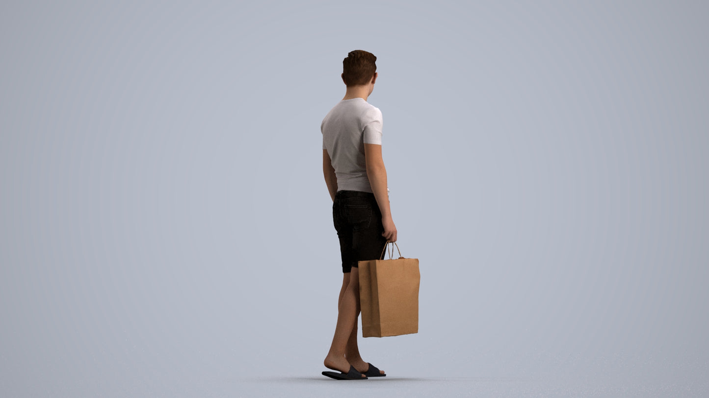 3D human model boy casual kids, photogrammetry scanned person for archviz, front view render