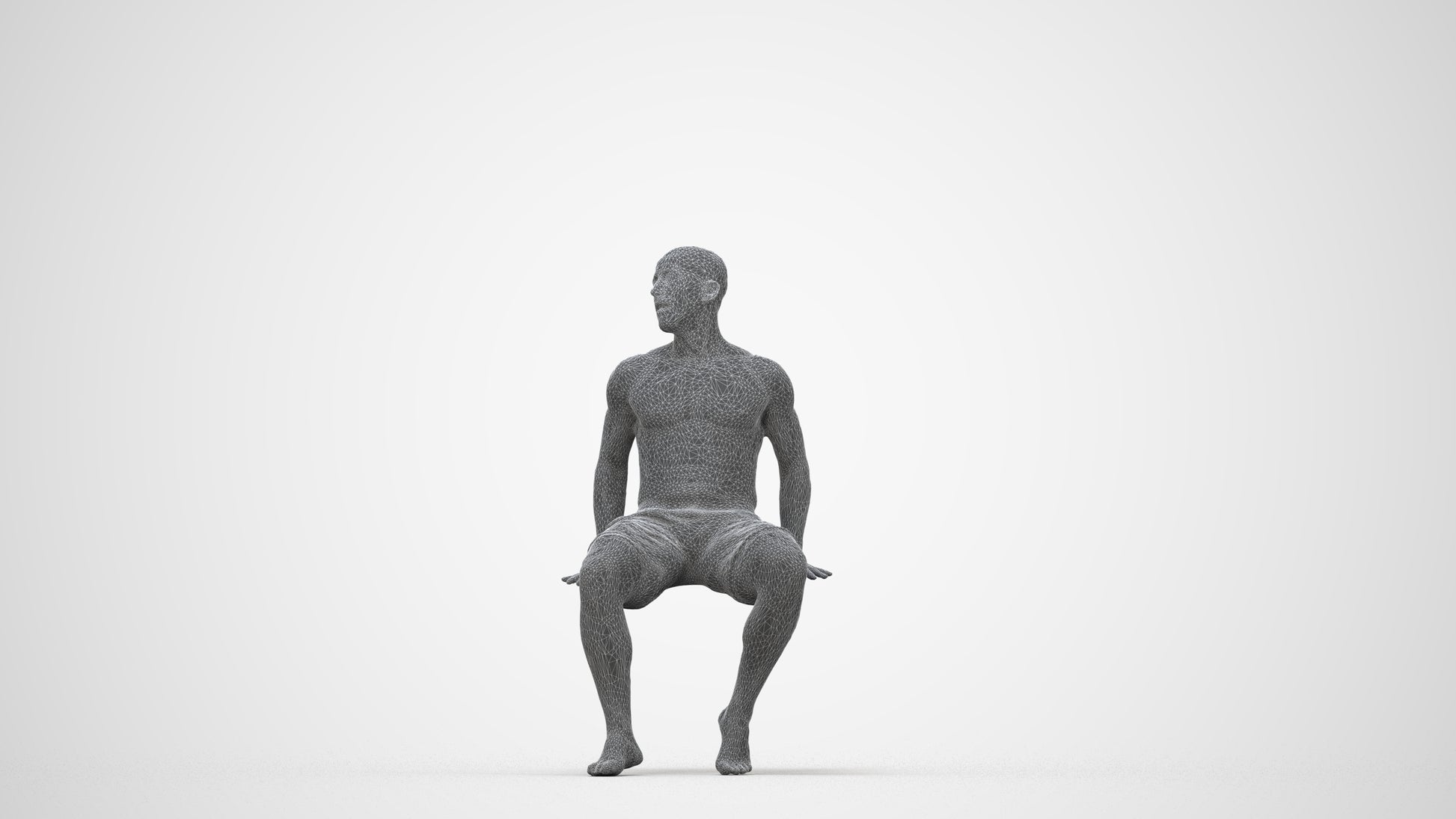 3D people model man pool, scanned human for 3ds Max rendering, wireframe back view