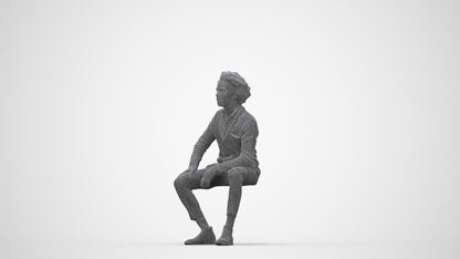3D human model man business sitting, photogrammetry scanned person for archviz, wireframe back view