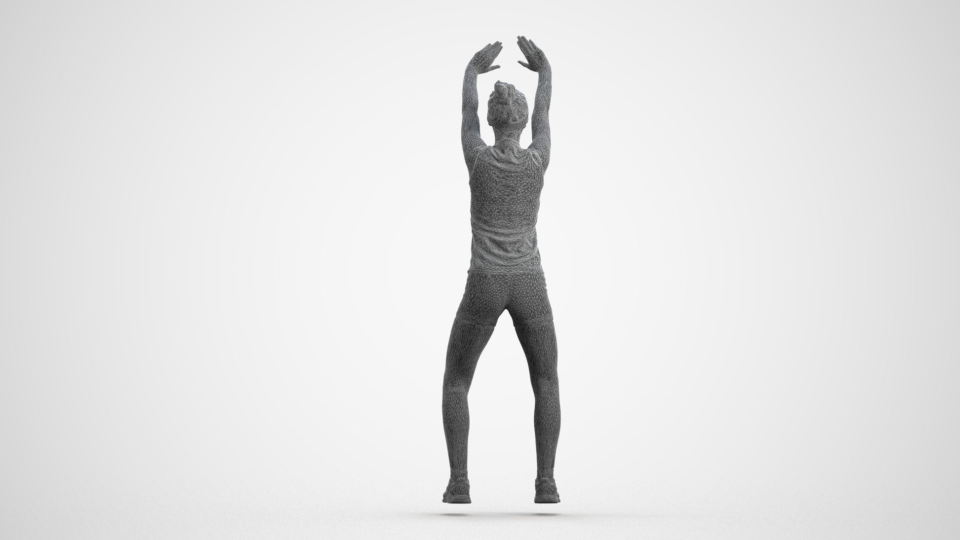 scanned 3D girl sport, photogrammetry people for Enscape and V-Ray, wireframe front view