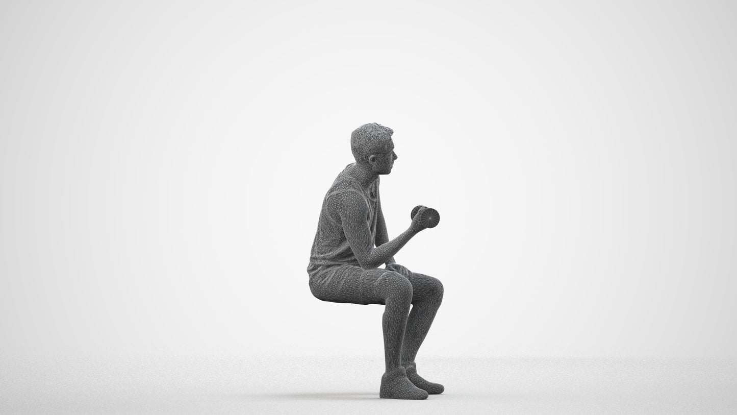 3D people model man sport, scanned human for 3ds Max rendering, wireframe side view