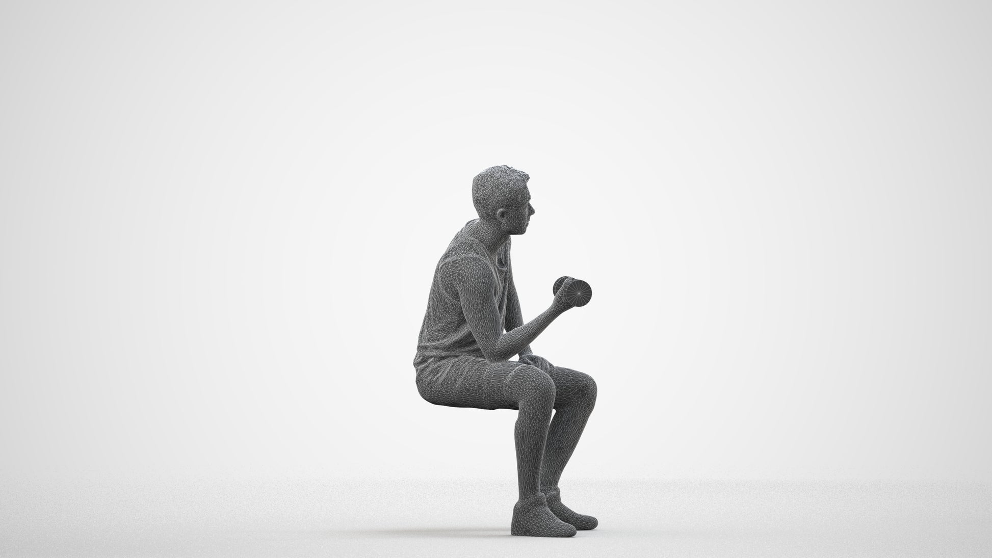 3D people model man sport, scanned human for 3ds Max rendering, wireframe side view