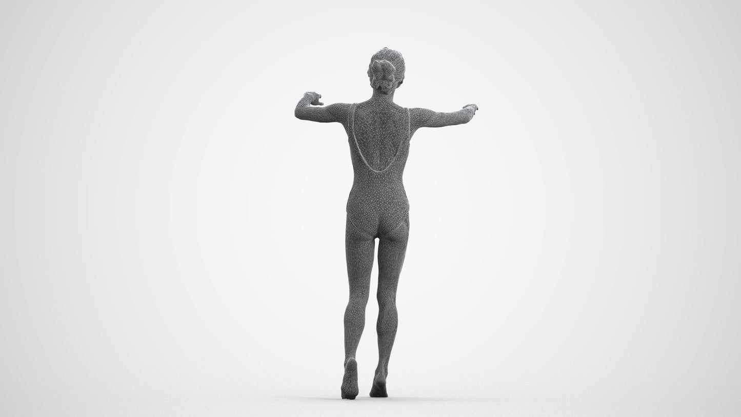 3D scanned woman pool, photorealistic archviz people for Enscape and SketchUp, wireframe front view
