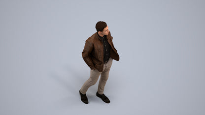 3D human model man casual walking, photogrammetry scanned person for archviz, back view render