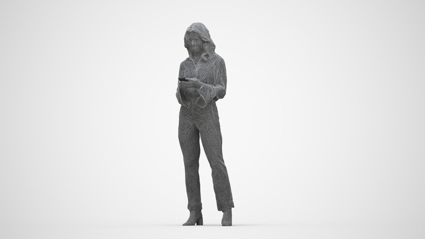 scanned 3D woman business standing, photogrammetry people for Enscape and V-Ray, wireframe back view