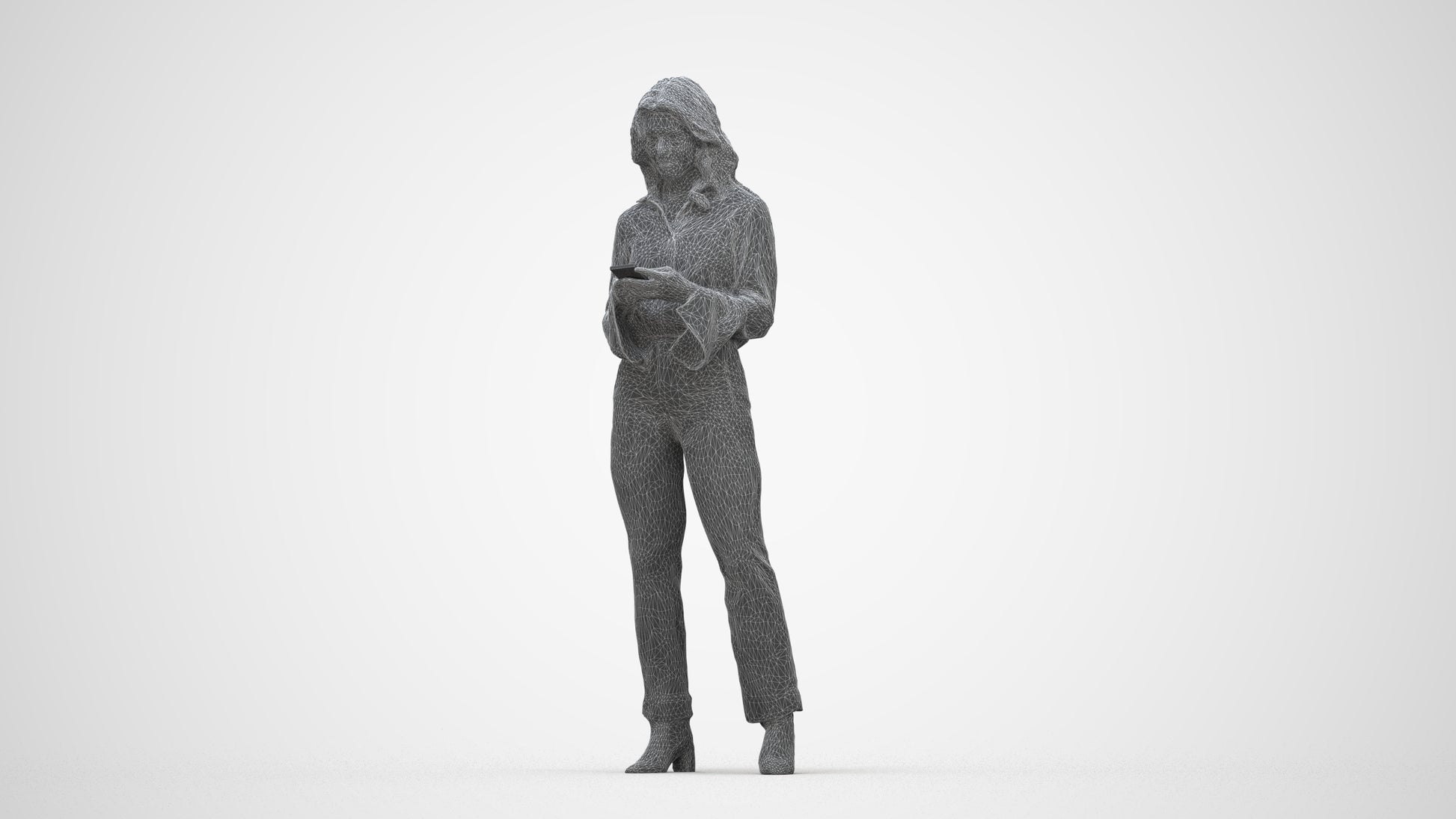 scanned 3D woman business standing, photogrammetry people for Enscape and V-Ray, wireframe back view