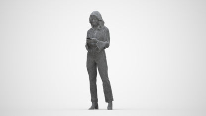 scanned 3D woman business standing, photogrammetry people for Enscape and V-Ray, wireframe back view