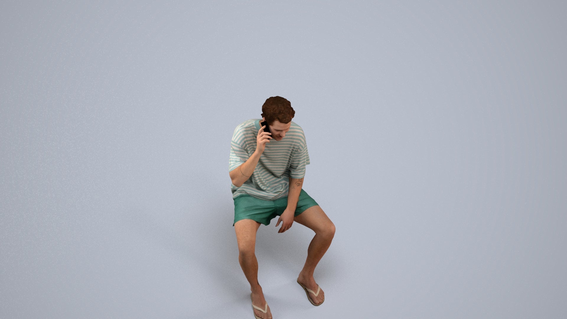 scanned 3D man casual sitting, photogrammetry people for Enscape and V-Ray, back view render