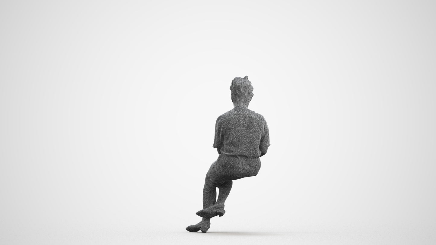 realistic 3D woman casual sitting, scanned archviz people for Blender and 3ds Max, wireframe front view