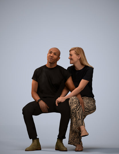 realistic 3D woman casual couple, scanned archviz people for Blender and 3ds Max