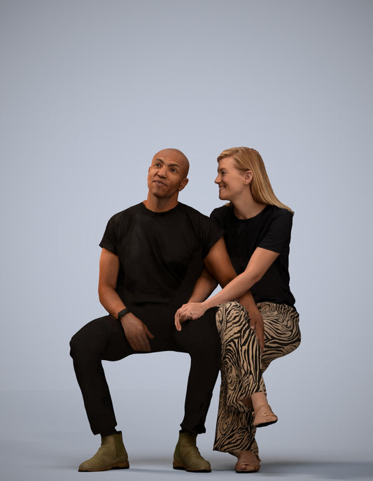 realistic 3D woman casual couple, scanned archviz people for Blender and 3ds Max