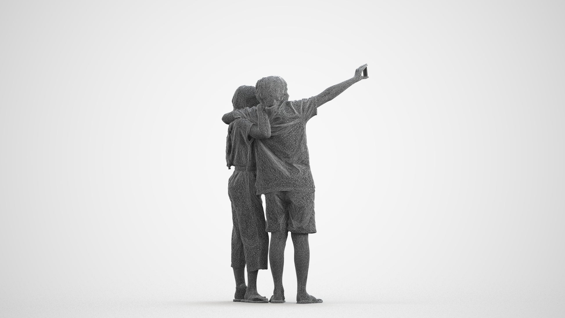 realistic 3D human girl kids, archviz people FBX OBJ for Blender, wireframe front view