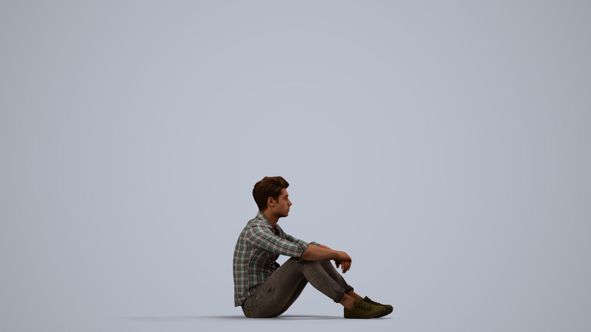 scanned 3D man casual mix, photogrammetry people for Enscape and V-Ray, side view render