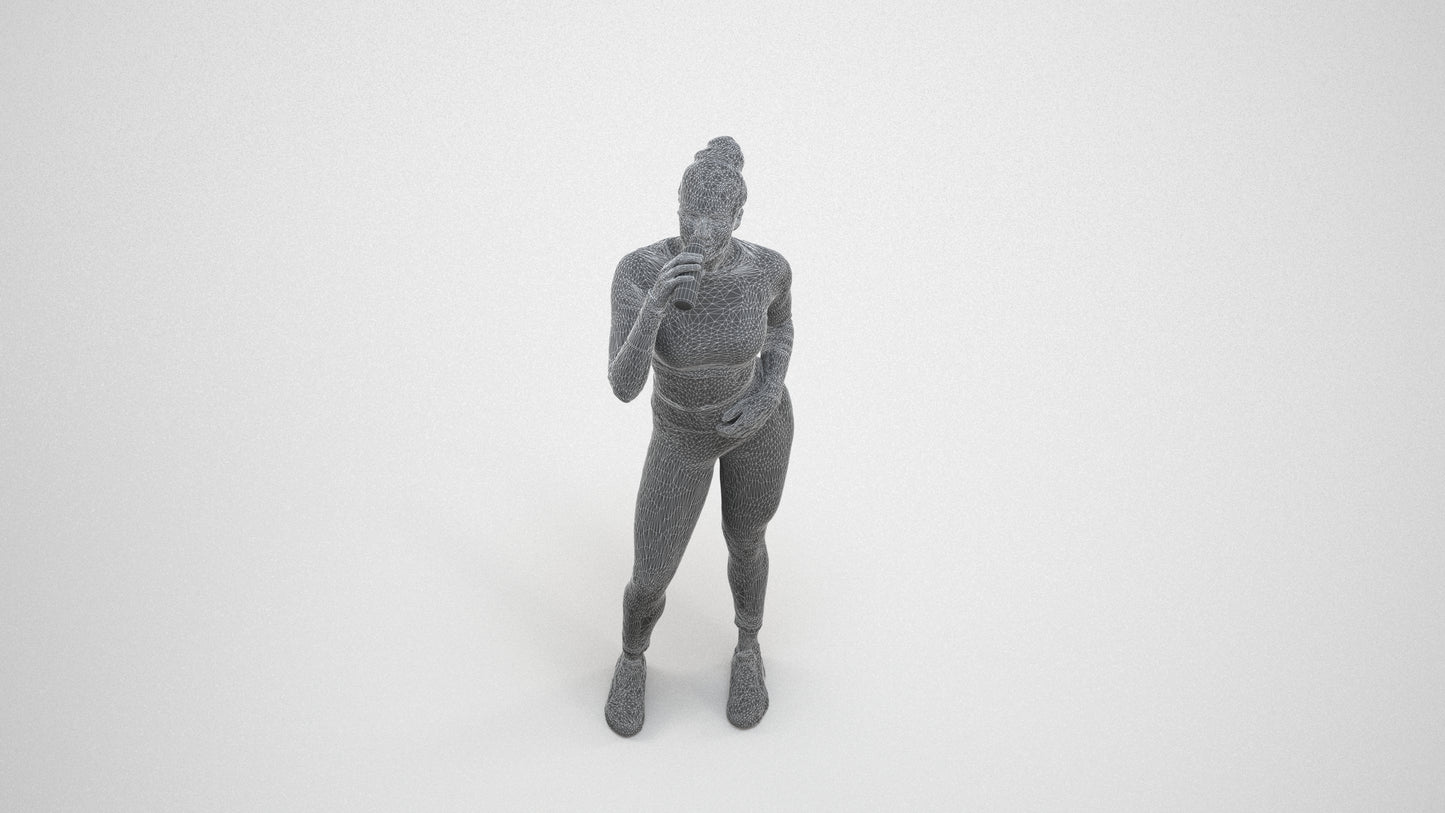 realistic 3D woman sport, scanned archviz people for Blender and 3ds Max, wireframe three-quarter view