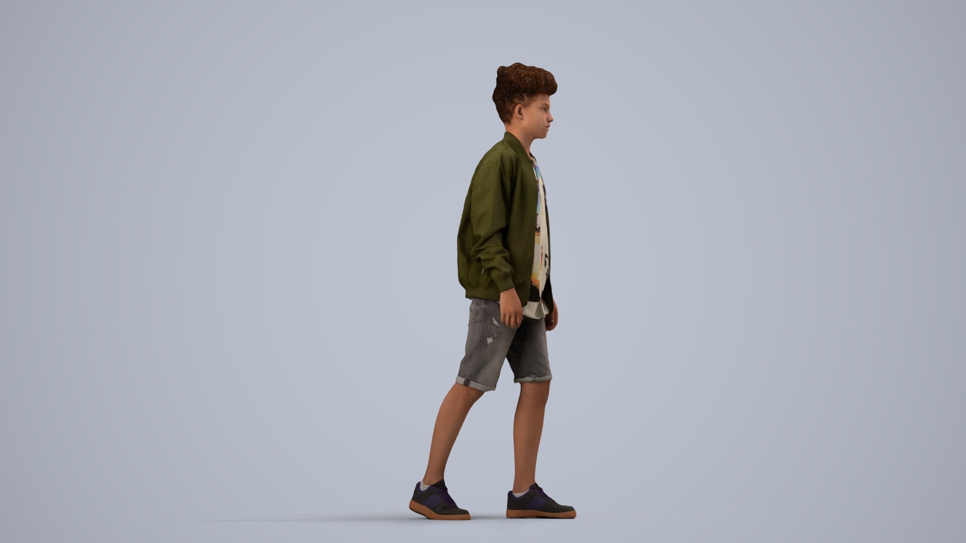 realistic 3D human boy casual kids, archviz people FBX OBJ for Blender, side view render