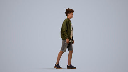 realistic 3D human boy casual kids, archviz people FBX OBJ for Blender, side view render