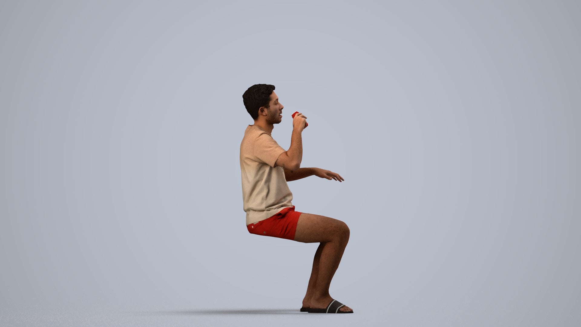 3D scanned man sitting casual, photorealistic archviz people for Enscape and SketchUp, side view render