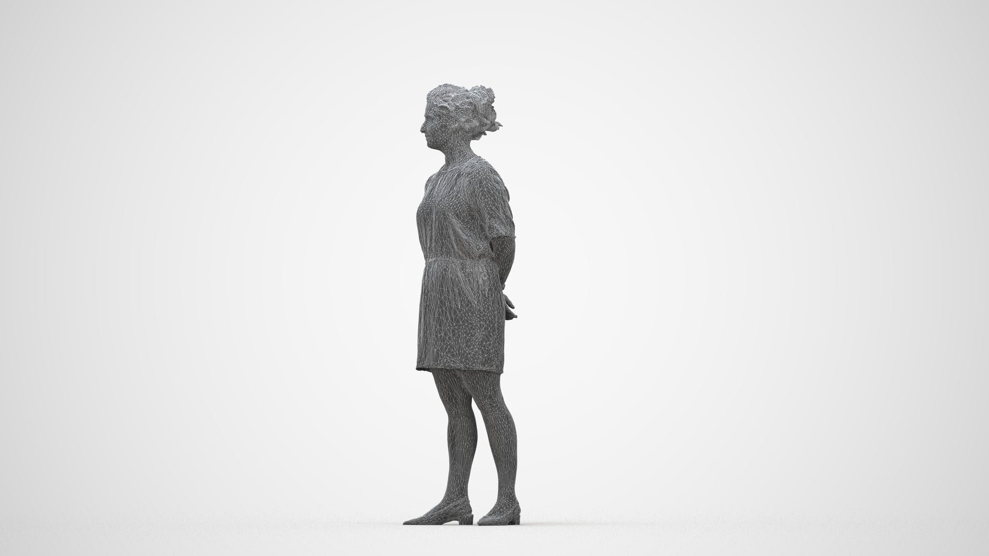 3D people model woman casual standing, scanned human for 3ds Max rendering, wireframe back view
