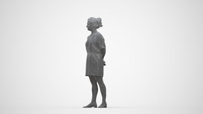 3D people model woman casual standing, scanned human for 3ds Max rendering, wireframe back view