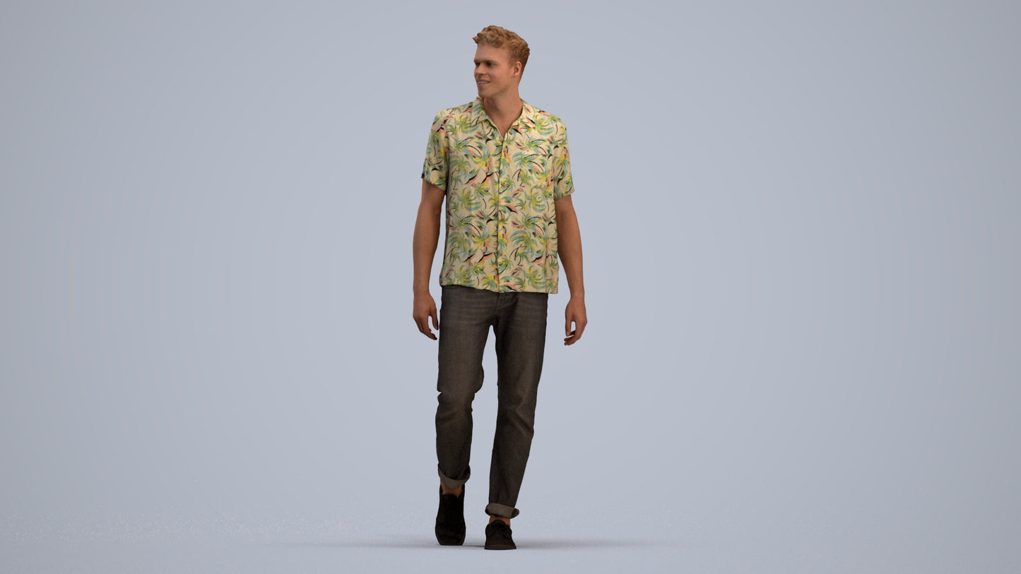 realistic 3D human man casual walking, archviz people FBX OBJ for Blender, standing pose render