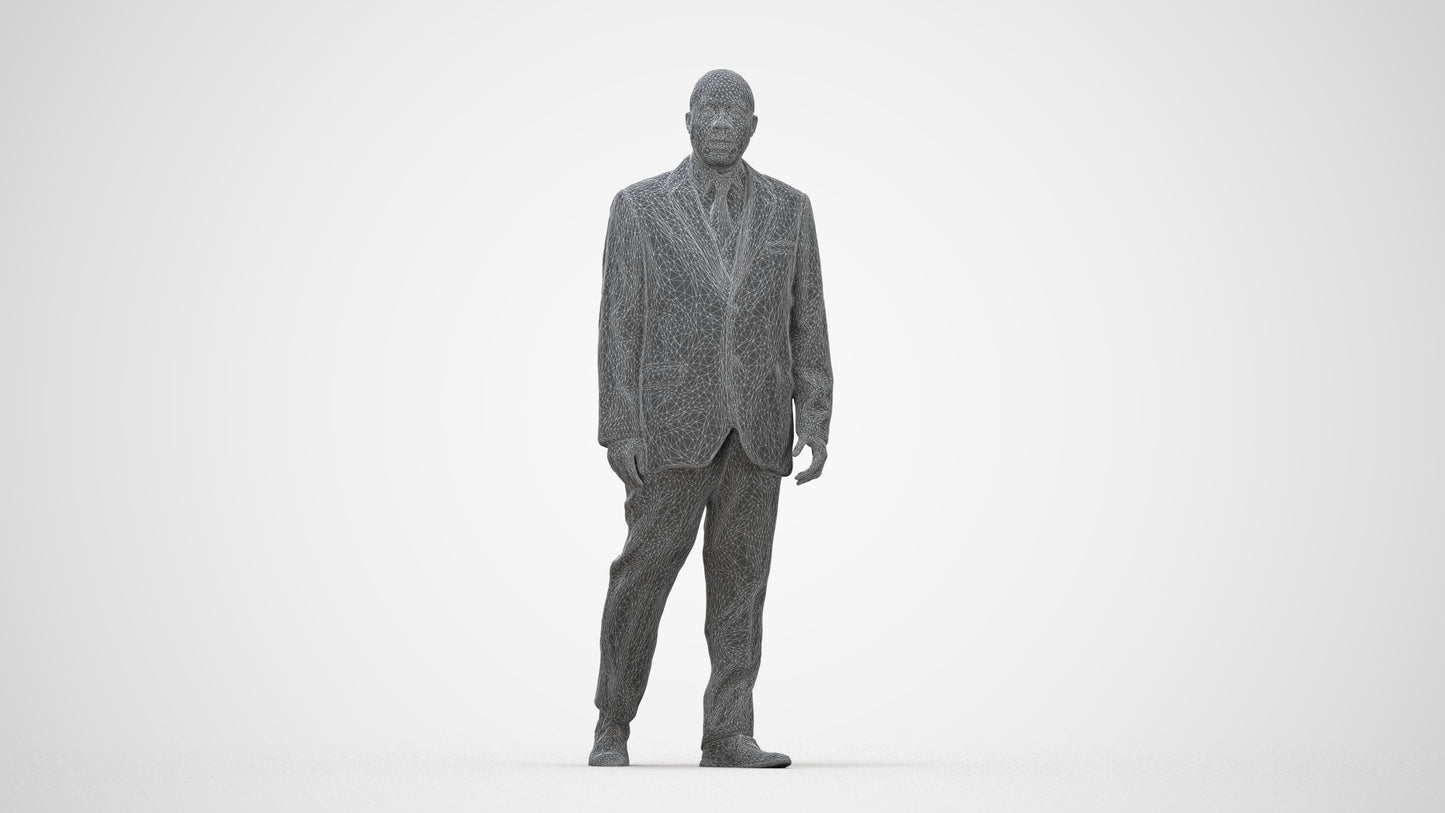 3D scanned man walking business, photorealistic archviz people for Enscape and SketchUp, wireframe back view