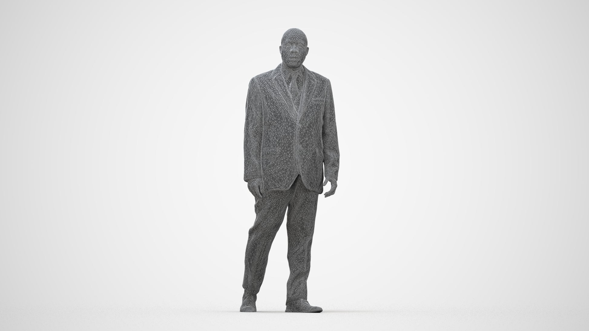 3D scanned man walking business, photorealistic archviz people for Enscape and SketchUp, wireframe back view