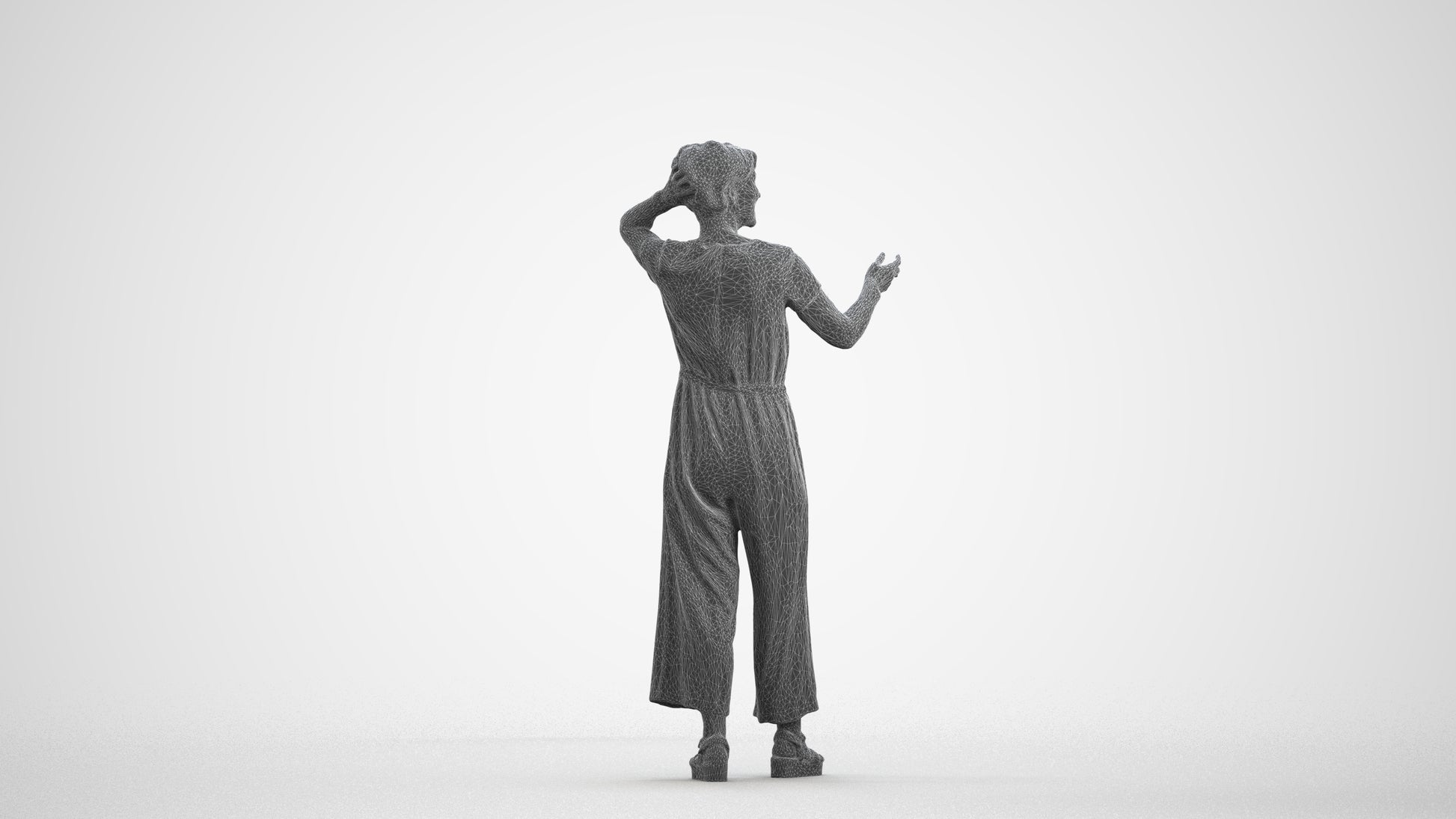 realistic 3D human senior woman casual standing, archviz people FBX OBJ for Blender, wireframe front view