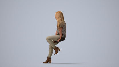 realistic 3D woman casual sitting, scanned archviz people for Blender and 3ds Max, three-quarter view render