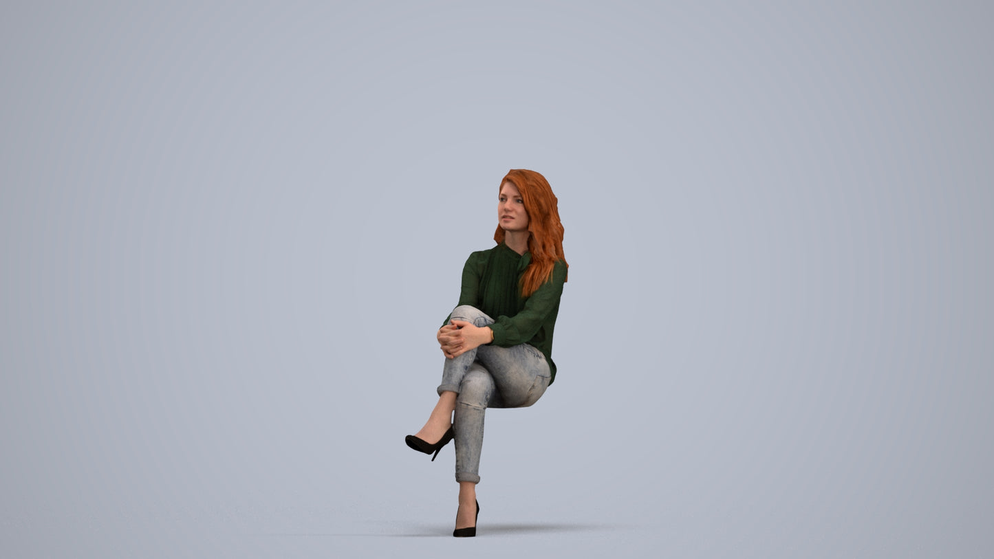 realistic 3D woman casual sitting, scanned archviz people for Blender and 3ds Max, standing pose render