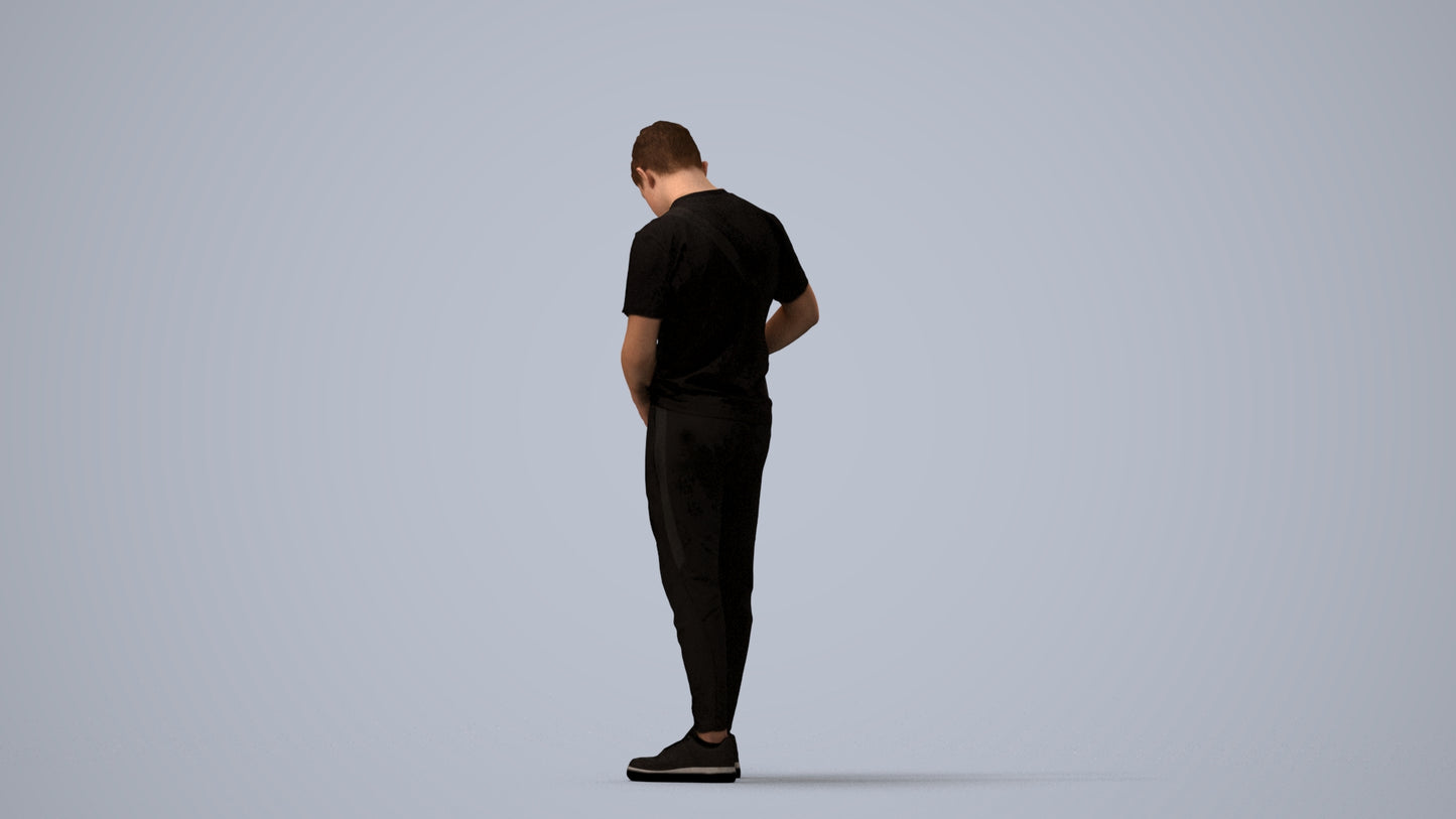realistic 3D human boy casual kids, archviz people FBX OBJ for Blender, three-quarter view render