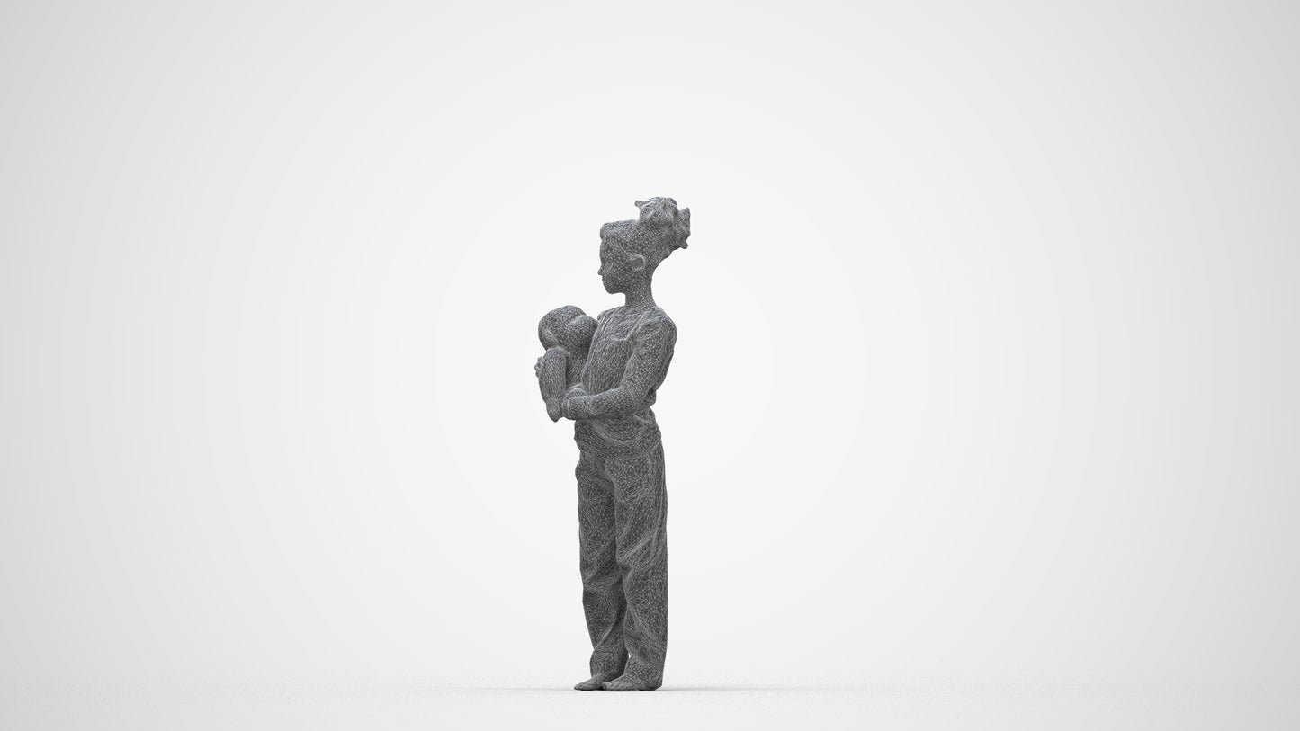 3D people model girl casual kids, scanned human for 3ds Max rendering, wireframe back view