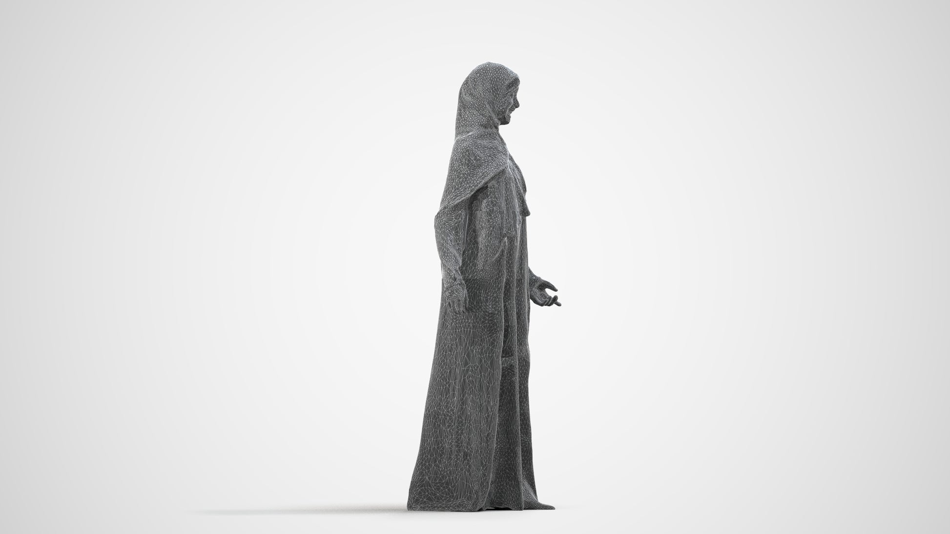 photogrammetry 3D woman standing, realistic human model archviz FBX, wireframe side view