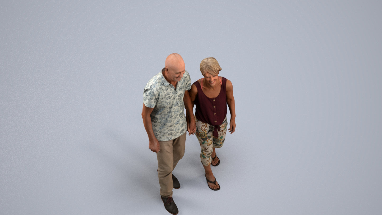 photogrammetry 3D senior woman couple, realistic human model archviz FBX, back view render