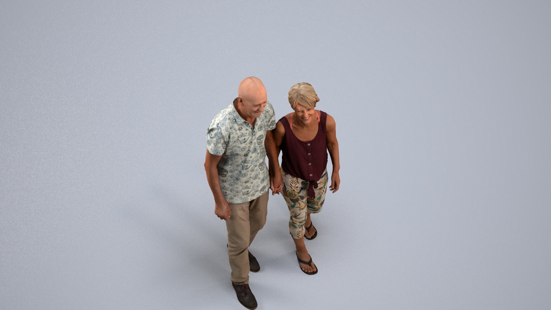 photogrammetry 3D senior woman couple, realistic human model archviz FBX, back view render